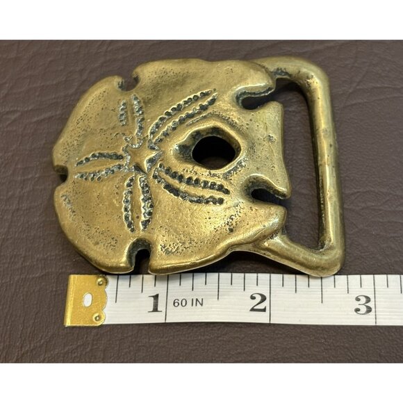 70s Sand Dollar Seashell Ocean Beach Solid Brass Vintage Belt Buckle - Picture 5 of 7